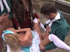 ChiliMoms presents: Costume porn group sex with hottie outdoors