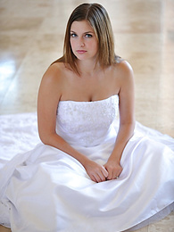 ChiliMoms presents: Busty glamorous amateur Danielle models wedding gown indoors & by the pool