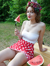 ChiliMoms presents: Nice belarusian stunner Rokki removes all clothes on a blanket in a backyard