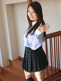 ChiliMoms presents: Asian schoolgirl Tomoyo Hoshino strips to stockings and poses outdoors
